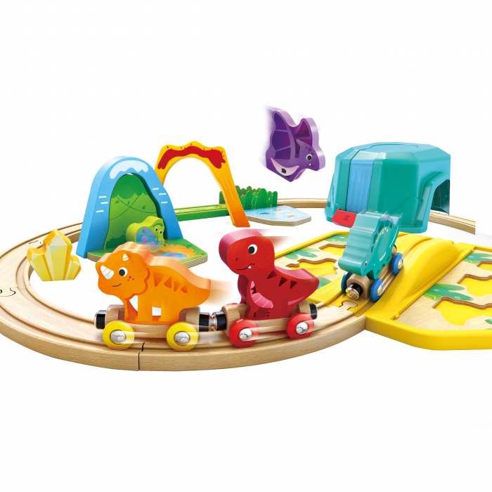 Jucarie din lemn - Set tren si dinozauri (27 piese) [4]
