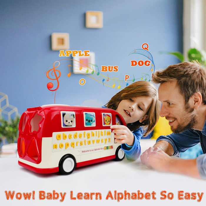 Jucarie Educativa si Interactiva pentru Copii, Autobuz cu Sunete, Lumini si Sortator de Forme [3]