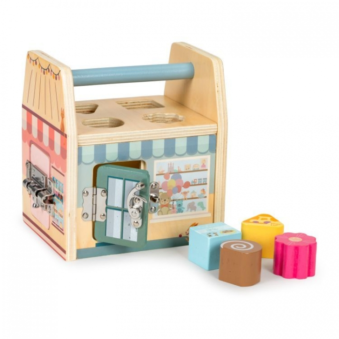 Jucarie interactiva din lemn sub forma de cub cu sortator Ecotoys 2555 [1]