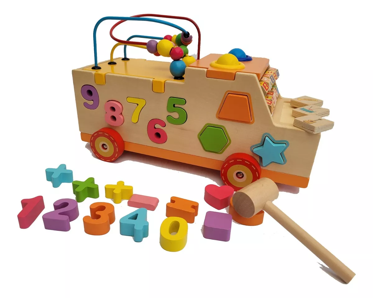 Jucarie Montessori din Lemn pentru Copii, Autobuzul Magic [3]