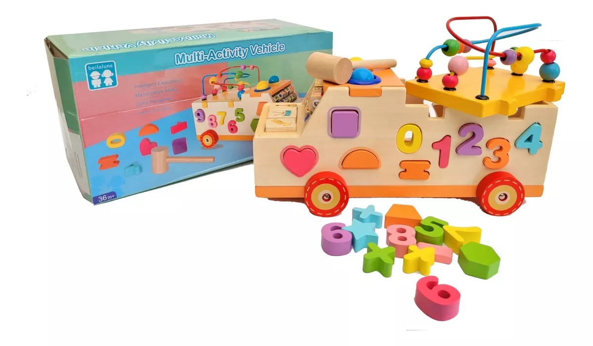 Jucarie Montessori din Lemn pentru Copii, Autobuzul Magic [6]