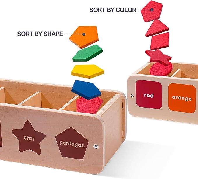 Jucarie Montessori din lemn sortare si invatare culori si forme geometrice [3]