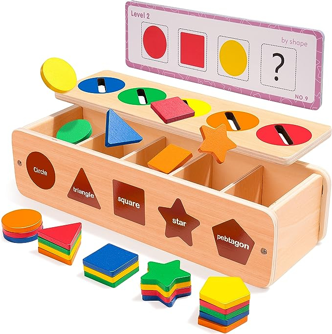 Jucarie Montessori din lemn sortare si invatare culori si forme geometrice [2]