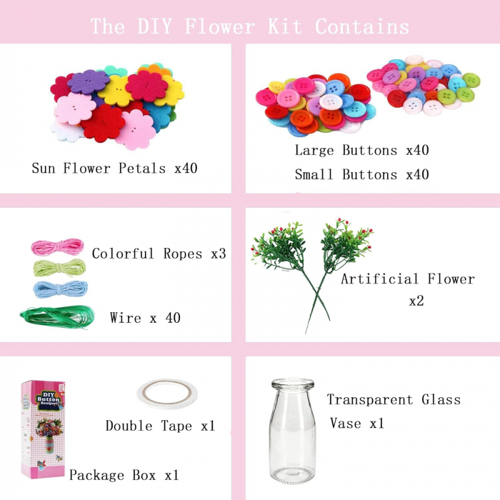 Kit DIY Vaza Decorativa cu Flori si Nasturi [6]