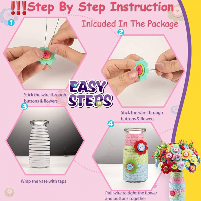Kit DIY Vaza Decorativa cu Flori si Nasturi [4]