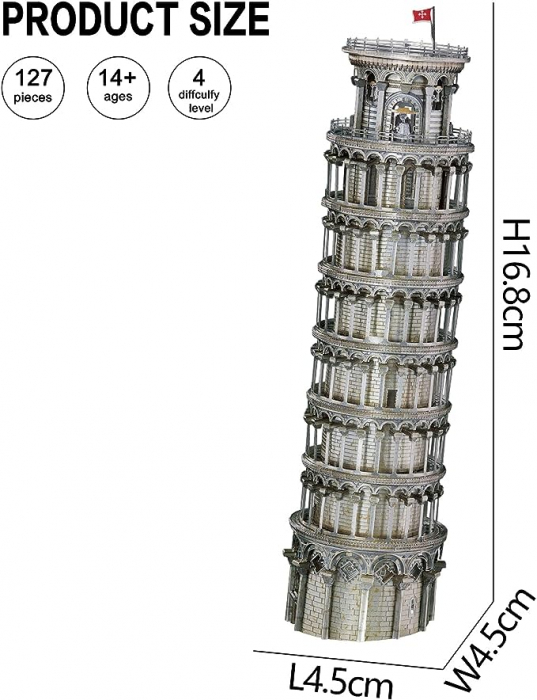 Macheta 3D Turnul din Pisa din metal, 8.89 cm [3]