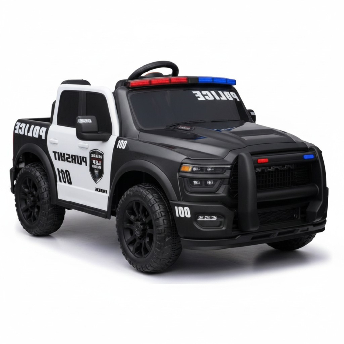 Masinuta Electrica de Politie pentru Copii 12V, Telecomanda penru Parinti, Bluetooth, Lumini LED, NEGRU/ROSU [2]