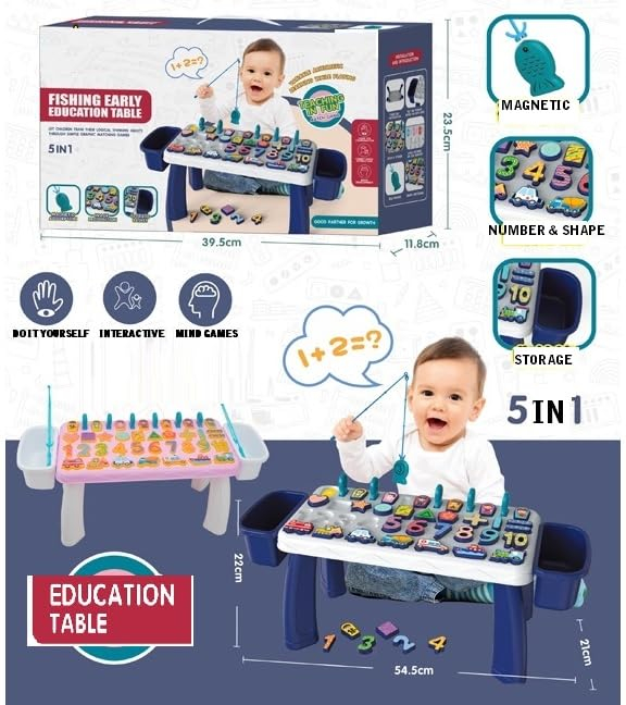 Masuta de activitati Montessori, 5 in 1, Pescuit, Sortare, Matematica, Puzzle Incastru [7]