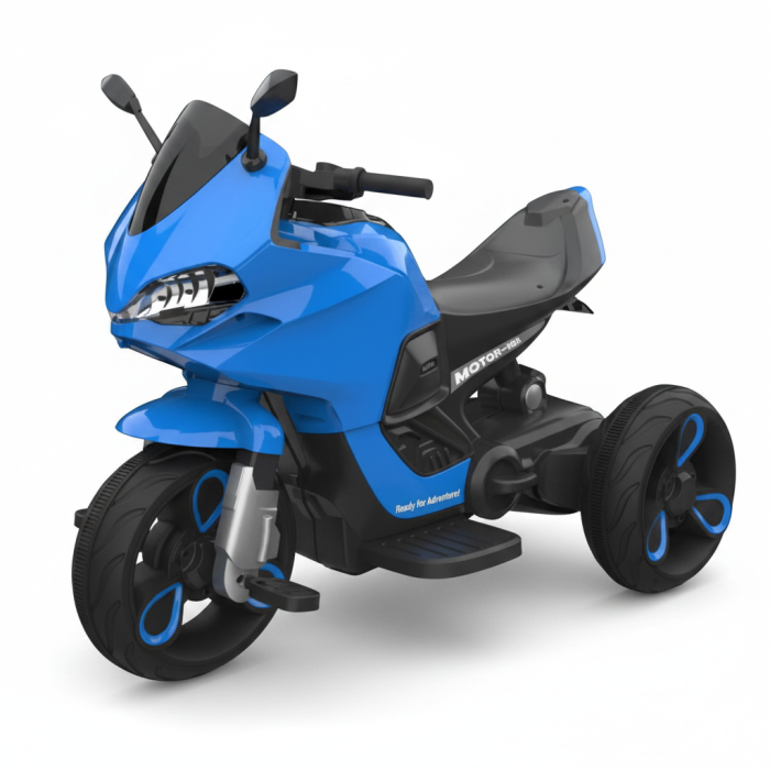 Motocicleta Electrica pentru Copii cu 3 Roti si Acumulator 6V, Model Sport, Jucarie Exterior si Interior, ALBASTRU [2]