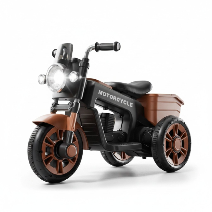 Motocicleta Vintage Electrica pentru Copii cu 3 Roti si Spatiu de Depozitare, Far Frontal si Acumulator 6V, MARO/NEGRU [1]
