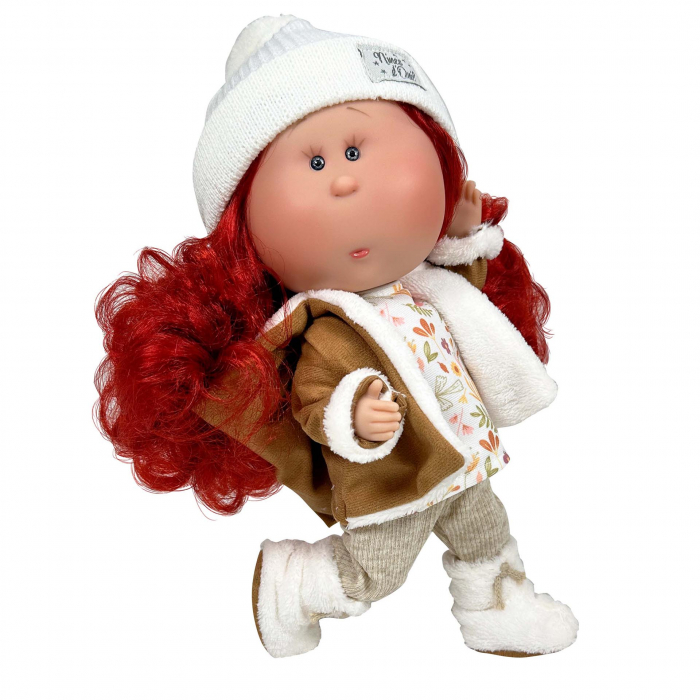 Papusa Nines D'Onil, Mia, cu parul rosu, cu fes alb, cu articulatii, cu miros de vanilie, 30 cm [2]
