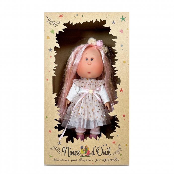 Papusa Nines D'Onil, Mia, cu parul roz, cu sclipici, cu articulatii, cu miros de vanilie, 30 cm [7]