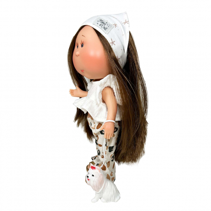 Papusa Nines D'Onil, Mia, cu parul saten drept, cu catel, cu articulatii, cu miros de vanilie, 30 cm [4]