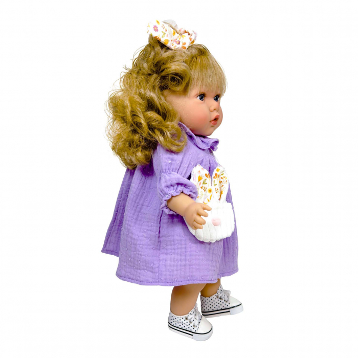Papusa Nines D'Onil, Susette Plumeti, cu parul blond, cu sunete, cu rochie mov, cu miros de vanilie, 45 cm [3]