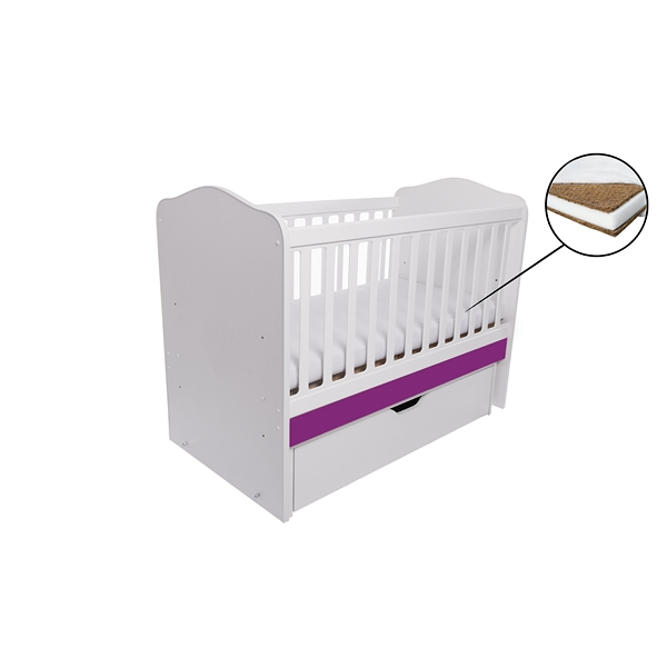 Patut VESSANTI Como Balansoar - Alb cu Violet + Saltea Cocos 10 cm [1]