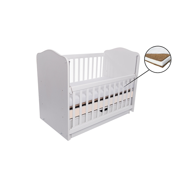 Patut VESSANTI Como Balansoar culisant - Alb cu Bej + Saltea Cocos 10 cm [1]