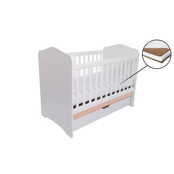 Patut VESSANTI Como cu sertar - Alb cu Cappucino + Saltea Cocos 10 cm [1]