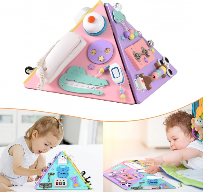 Piramida 2 in 1, Montessori, Busy Board cu 25 de activitati [3]