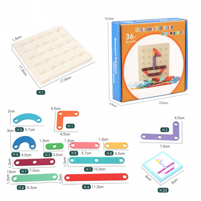 Placa din lemn Geoboard Montessori [6]