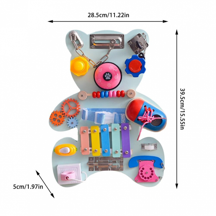 Placa interactiva Montessori cu activitati, Busy Board, Ursulet [5]