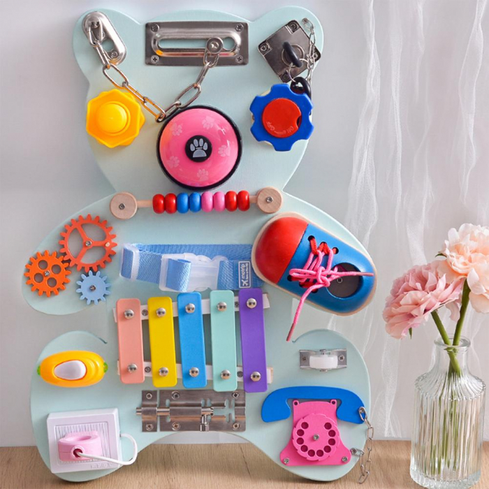 Placa interactiva Montessori cu activitati, Busy Board, Ursulet [2]