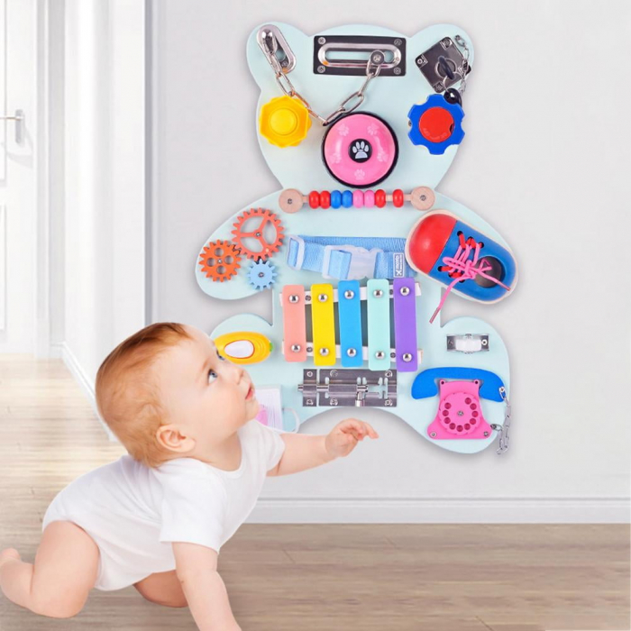 Placa interactiva Montessori cu activitati, Busy Board, Ursulet [3]