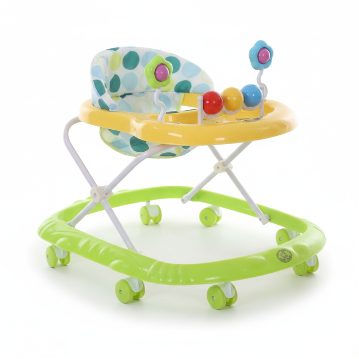Premergator Interactiv pentru Bebelusi, Reglabil, cu Roti din Silicon si Panou cu Activitati, Verde/Galben [2]