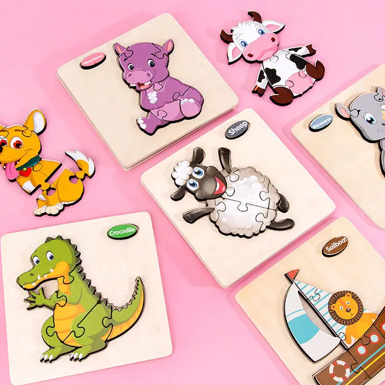 Puzzle din Lemn 3D Pentru Copii, Animalute Jucause [3]