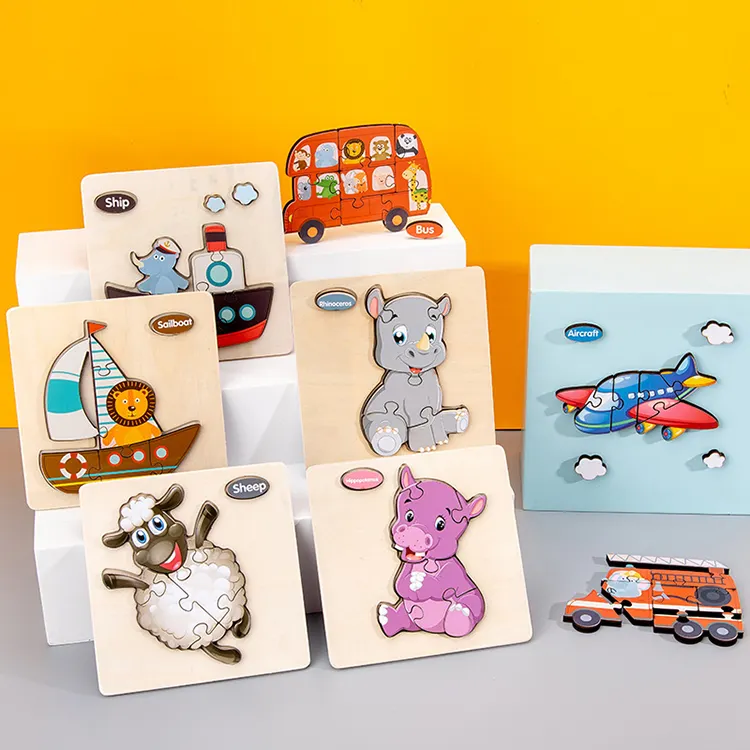 Puzzle din Lemn 3D Pentru Copii, Animalute Jucause [4]