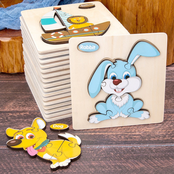 Puzzle din Lemn 3D Pentru Copii, Animalute Jucause [2]