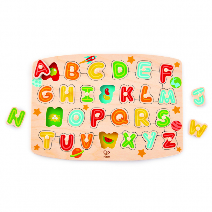Puzzle din lemn cu butoni - Alfabet [1]