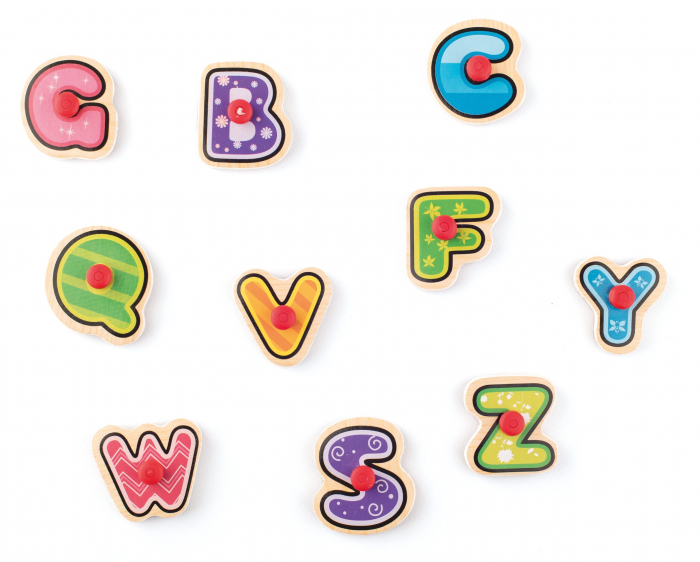 Puzzle din lemn cu butoni - Alfabet cu stampile si tusiera [5]