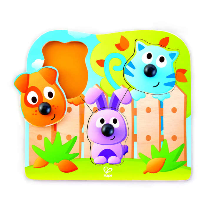 Puzzle din lemn cu butoni - Animale de companie cu nas mare [1]
