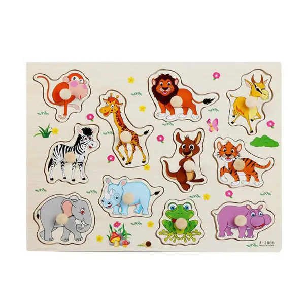 Puzzle Incastru din lemn cu butoni - Animale Vesele [1]