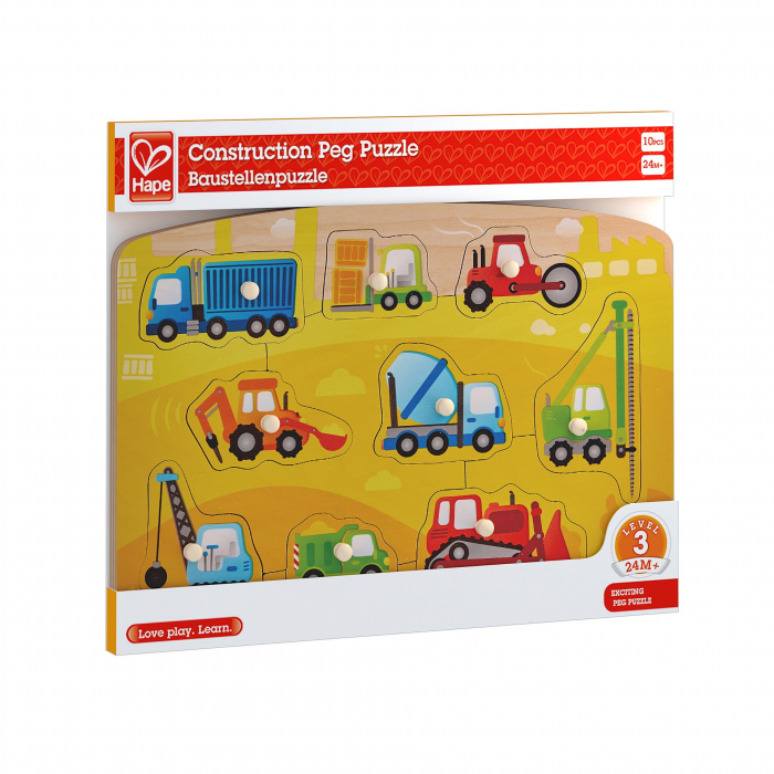 Puzzle din lemn cu butoni - Autovehicule de constructie [2]