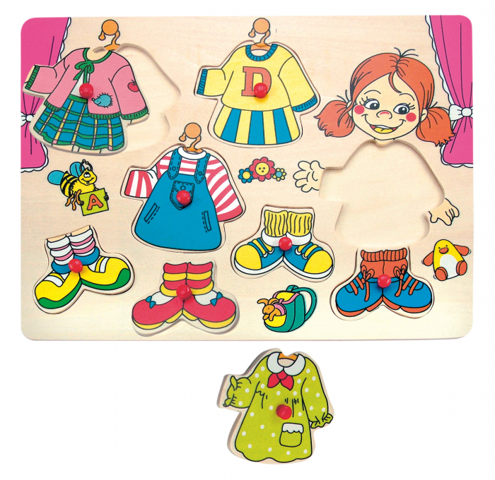 Puzzle din lemn cu butoni - Imbraca-o pe Carolina [2]