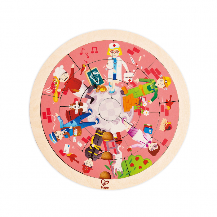 Puzzle din lemn cu doua fete: giratoriu si meserii (19 piese) [2]