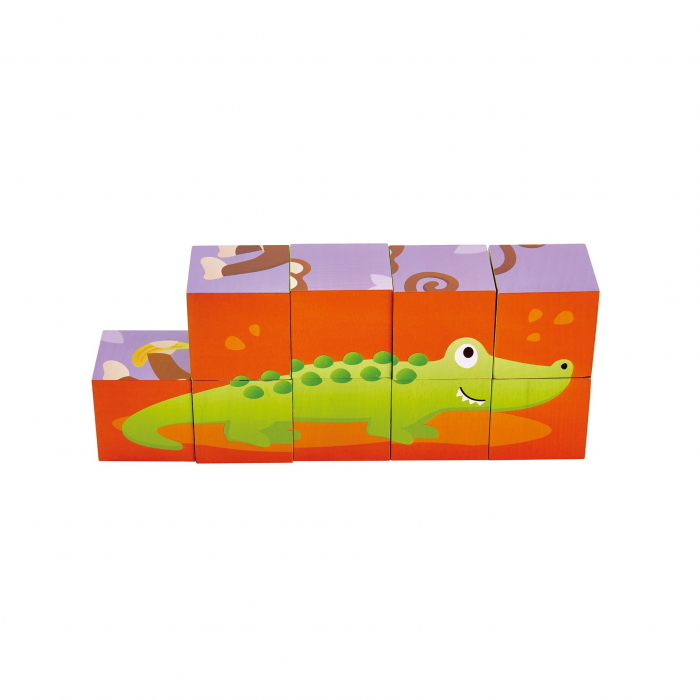 Puzzle din lemn cuburi - Animale din Jungla 3 x 3 [2]