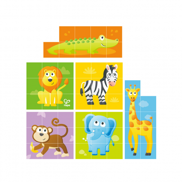 Puzzle din lemn cuburi - Animale din Jungla 3 x 3 [3]