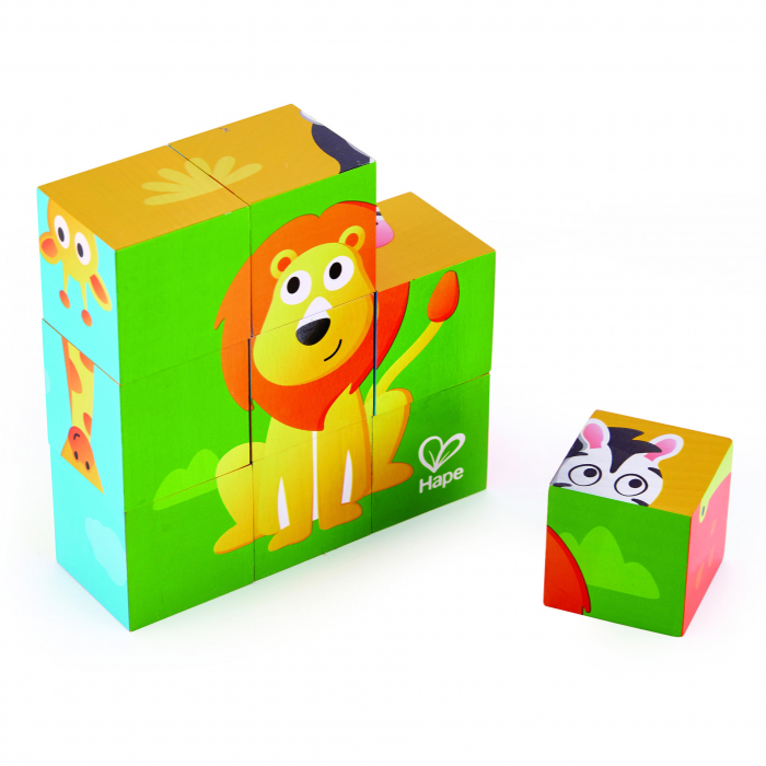 Puzzle din lemn cuburi - Animale din Jungla 3 x 3 [1]