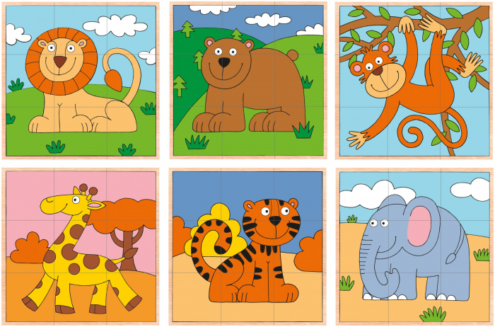 Puzzle din lemn cuburi - Animale exotice 3 x 3 [2]