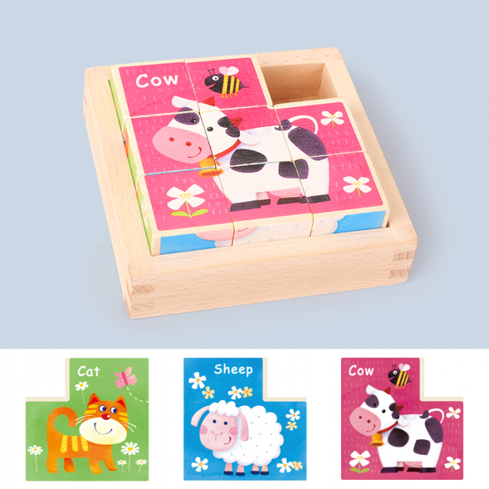 Puzzle din lemn Montessori cu 8 cuburi, diverse modele [1]