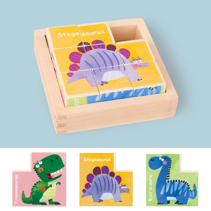 Puzzle din lemn Montessori cu 8 cuburi, diverse modele [1]