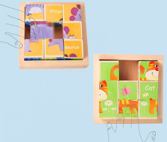 Puzzle din lemn Montessori cu 8 cuburi, diverse modele [4]