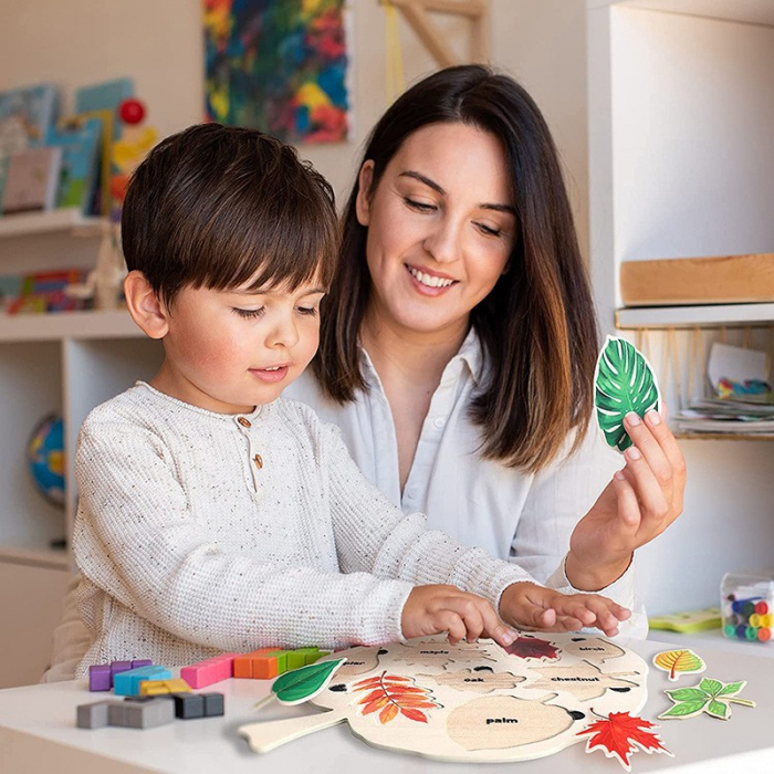 Puzzle din Lemn Montessori cu recunoasterea frunzelor [3]