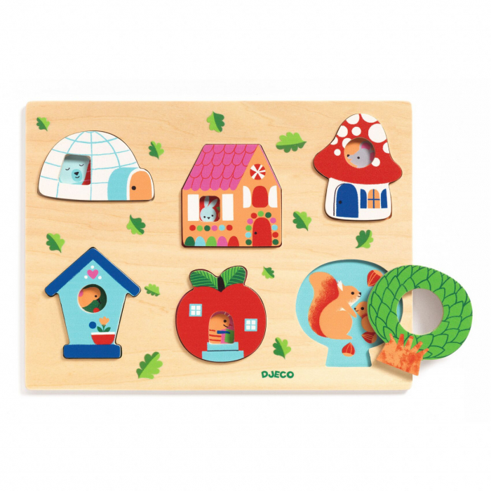 Puzzle din lemn Casute cu surprize, Djeco [1]