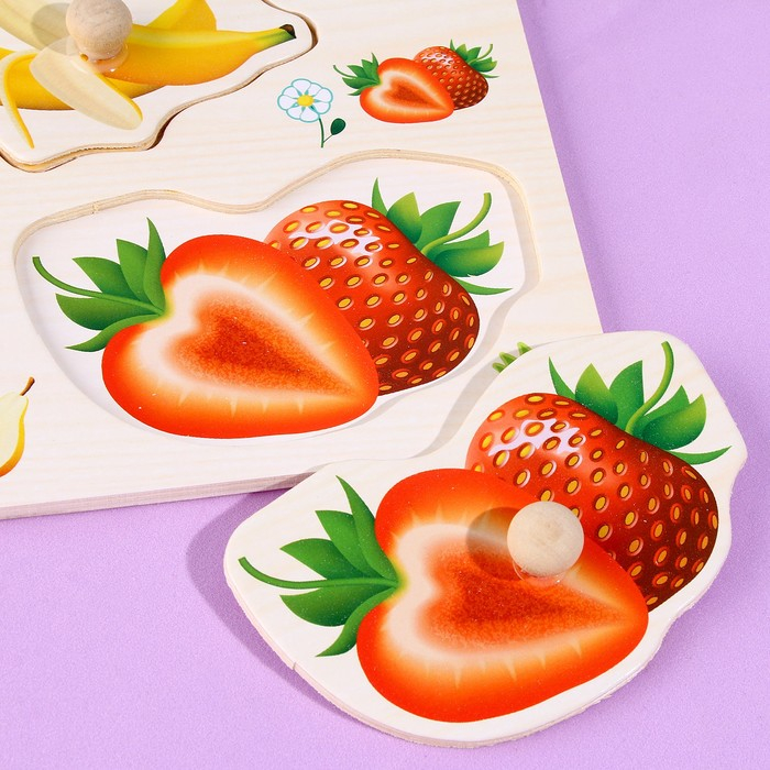 Puzzle Incastru Din Lemn Cu Fructe Cu Buton Si Imagini, 30x22 cm [2]