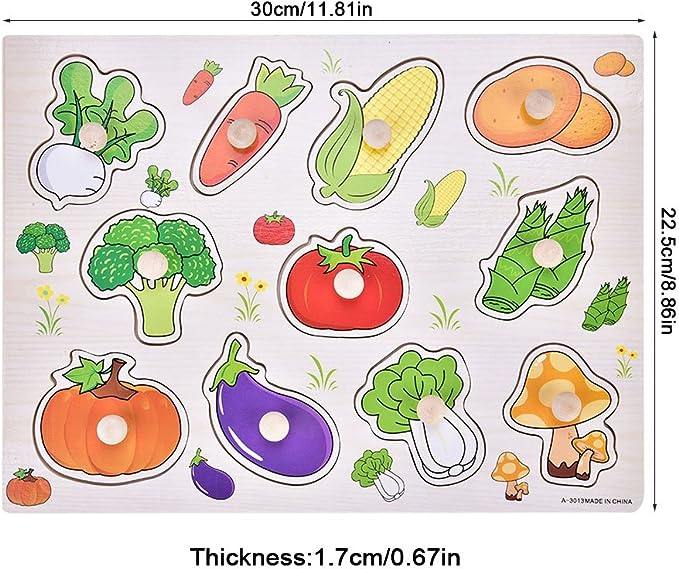 Puzzle Incastru Din Lemn Cu Legume Cu Buton Si Imagini, 30x22 cm [2]
