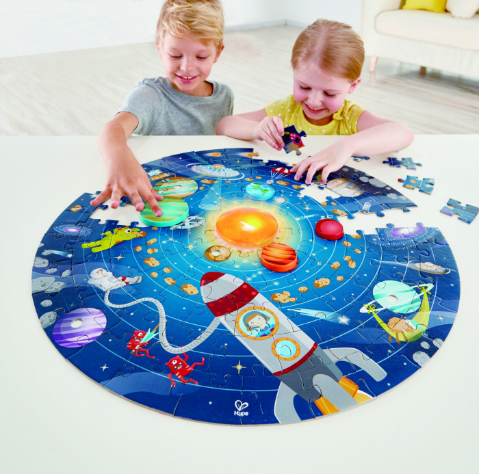 Puzzle Sistemul Solar pentru copii, cu led si planete din lemn (102 piese) [2]