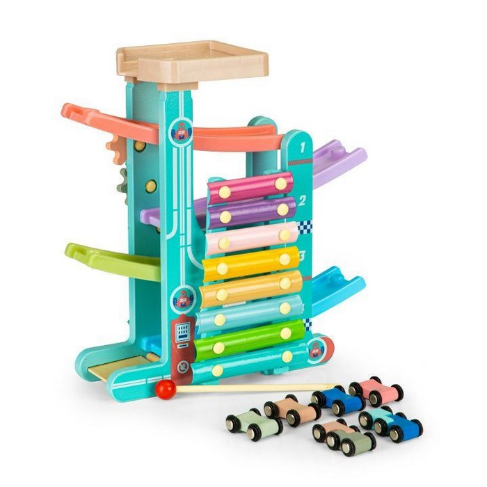 Rampa din lemn cu 6 masinute si tambal Ecotoys ME115 [1]